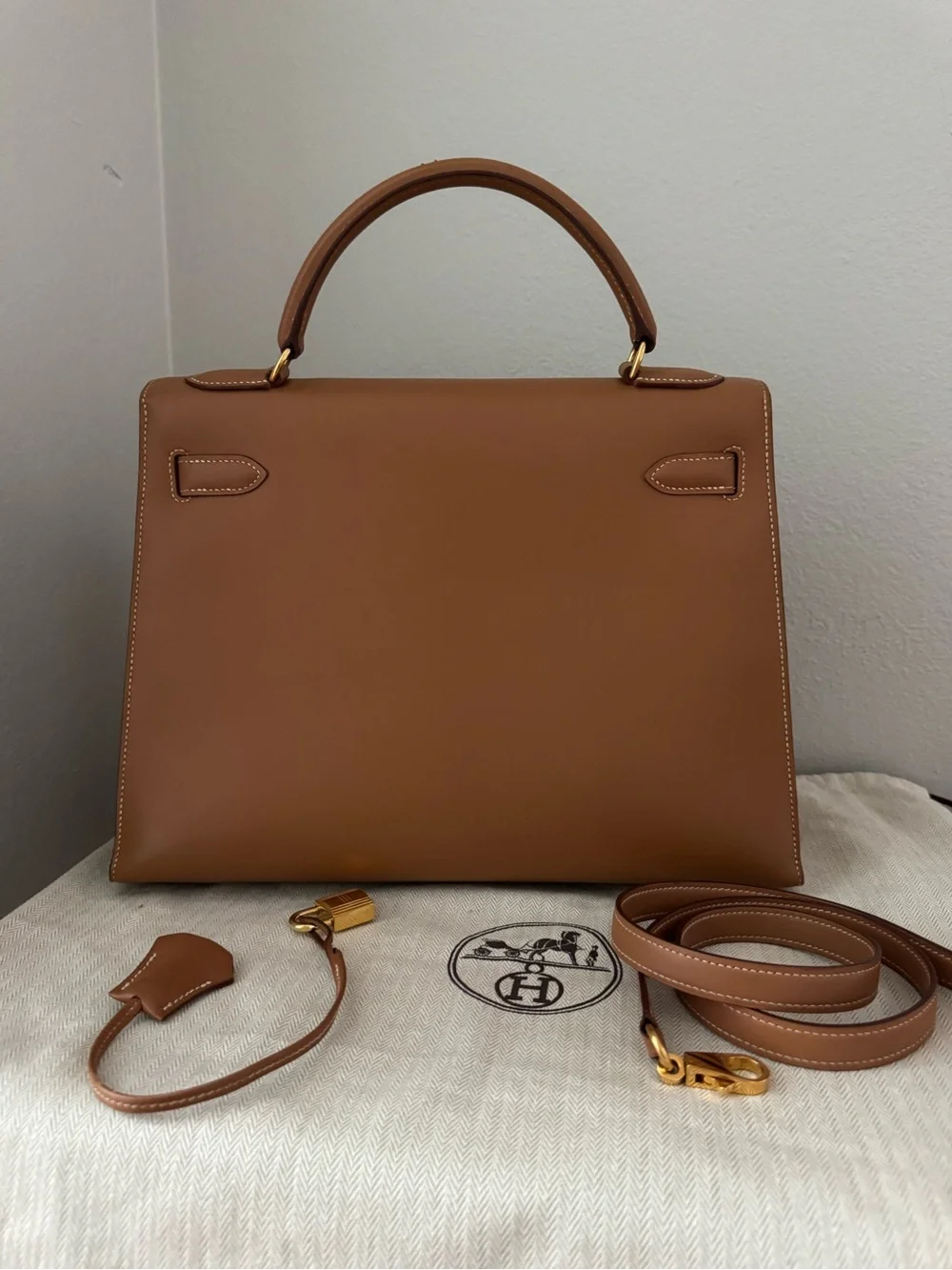Hermes Kelly 32 Sellier Natural Chamonix GHW